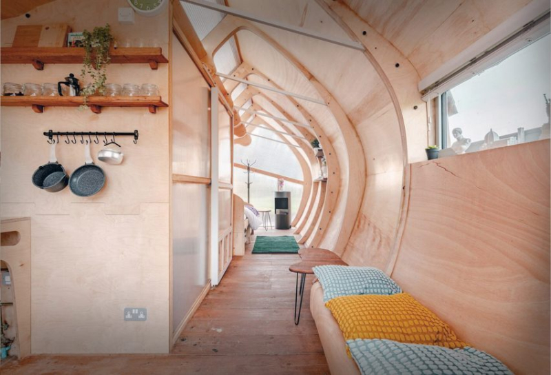 Peter Markos models timber Monocoque Cabin on world war two fighter plane